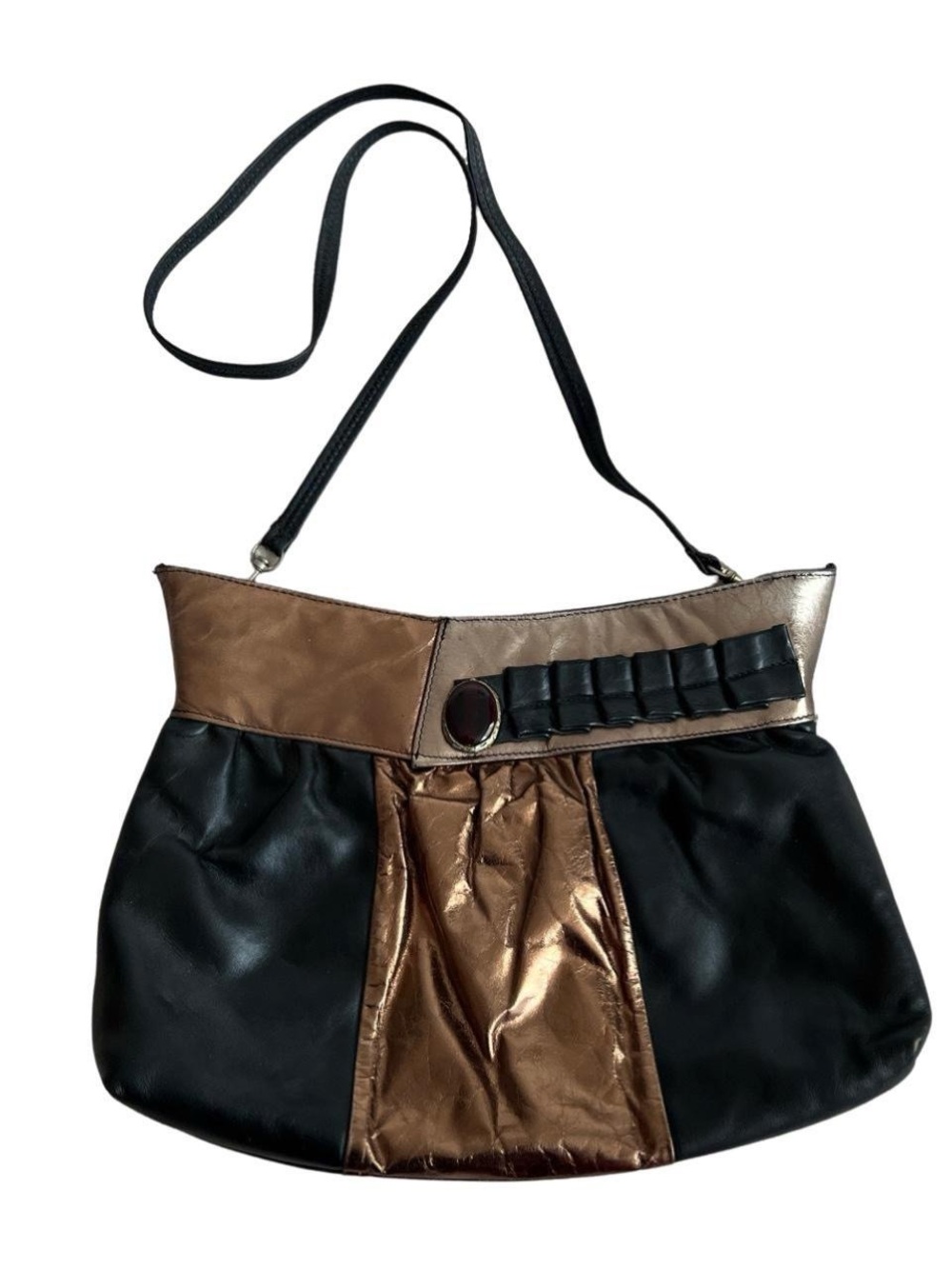 Women's Black and Bronze Vintage Leather Shoulder/Crossbody Bag